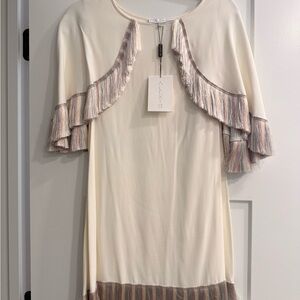 Alexis Cream Dress with Pink and Brown Accents